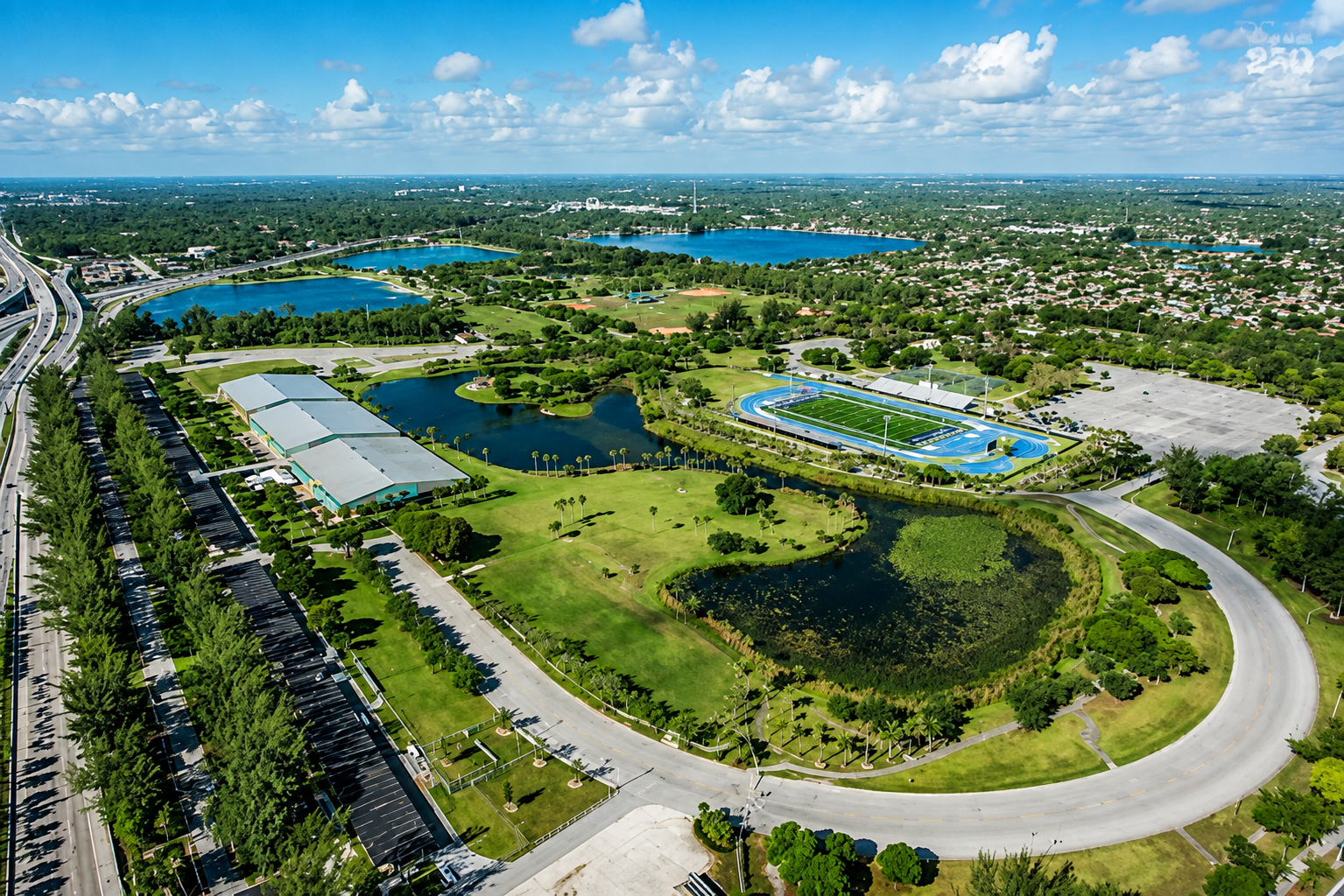 Aerial shot of the Tropical Park running track