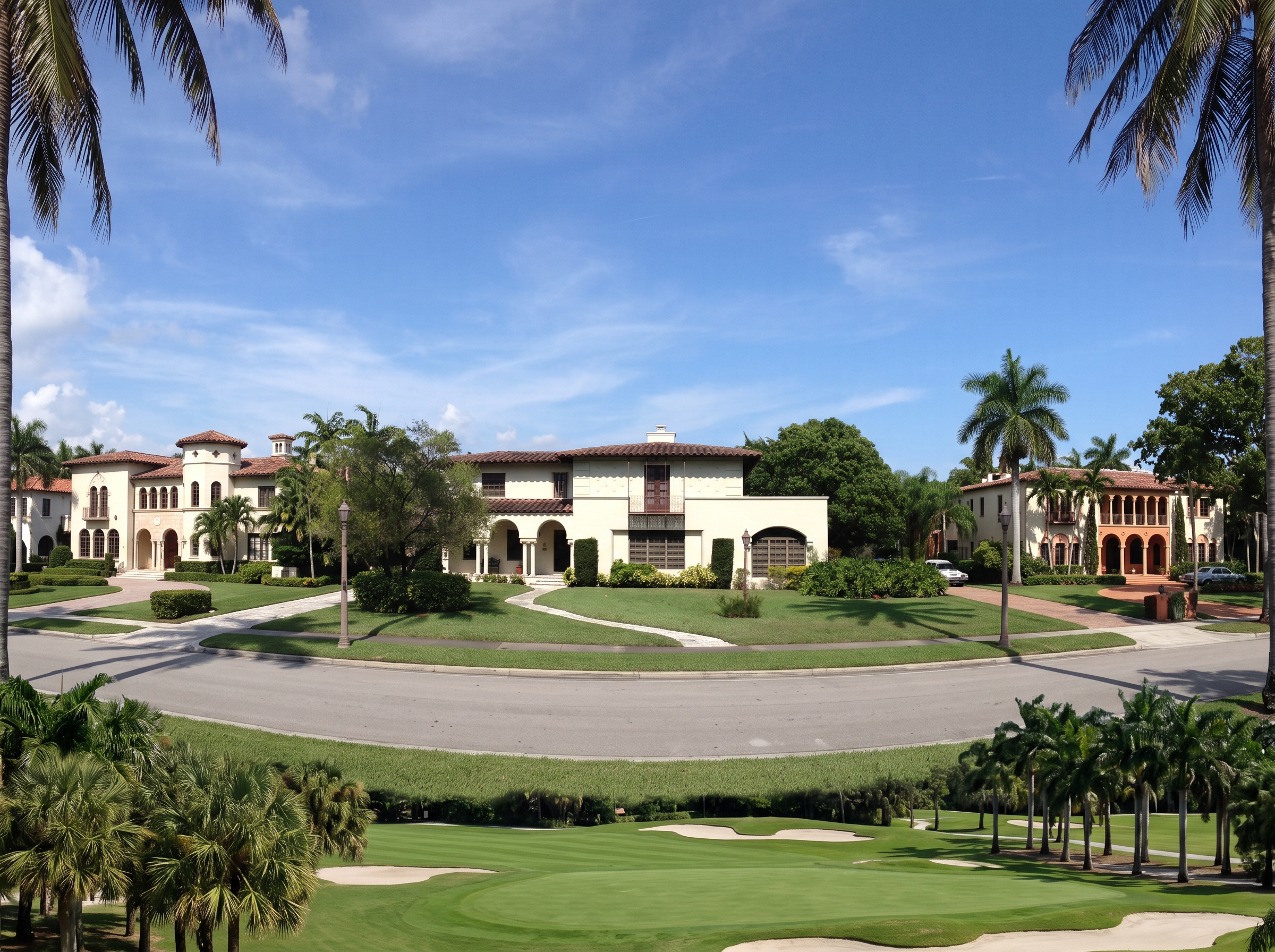 Mediterranean homes along Alhambra Circle across from the Granada Golf Course