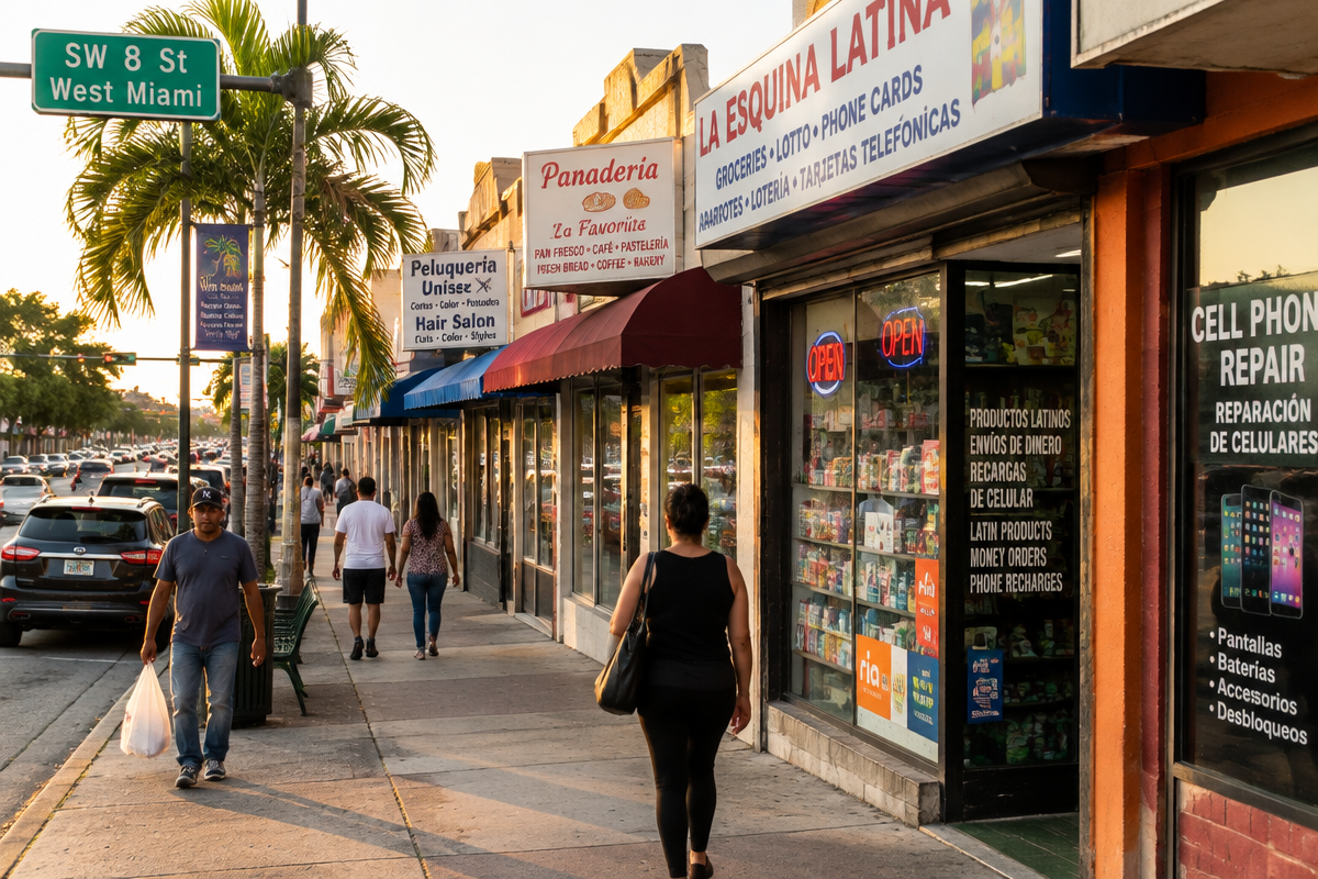 Storefronts along SW 8th Street in West Miami