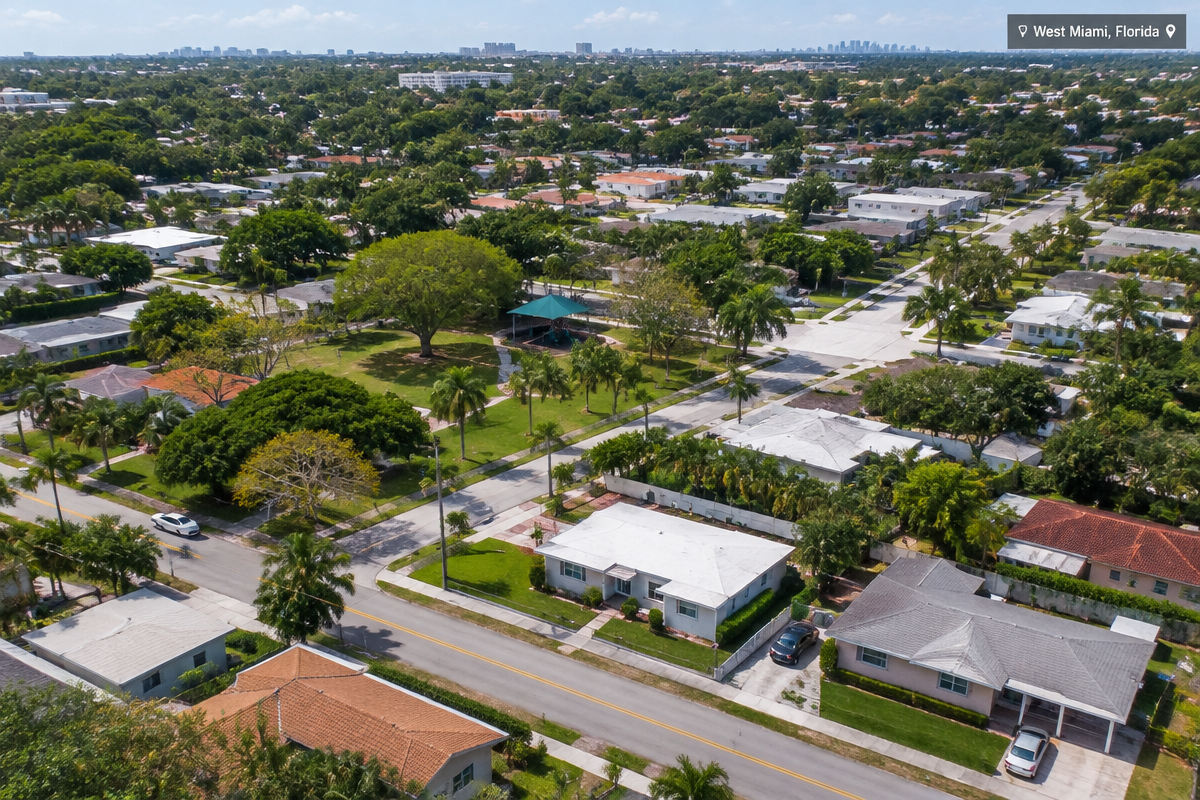 Aerial view of West Miami streets