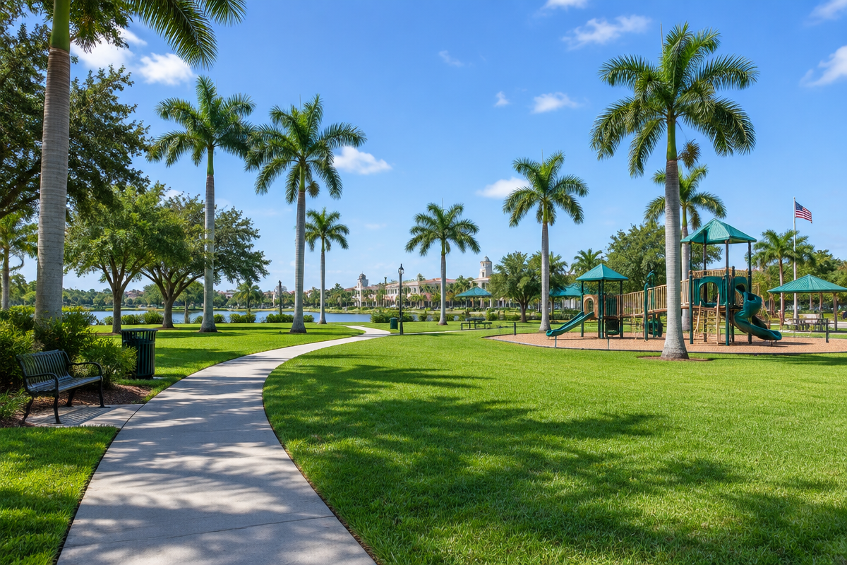 Park with playground and walking path